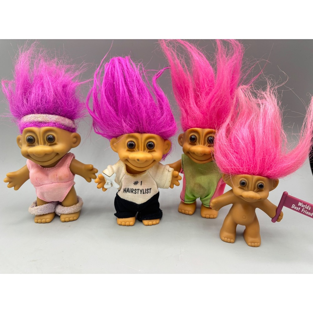 Vintage Russ Berrie Troll Doll Lot of 4 Pink Purple Hair Hairstylist Gymnast 90s